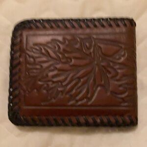 Tooled Leather Bi Fold Wallet Hand Stitched Vintage